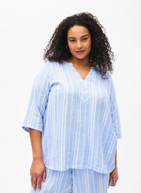 Gestreepte blouse in een mix van linnen en viscose, Serenity Wh.Stripe, Model
