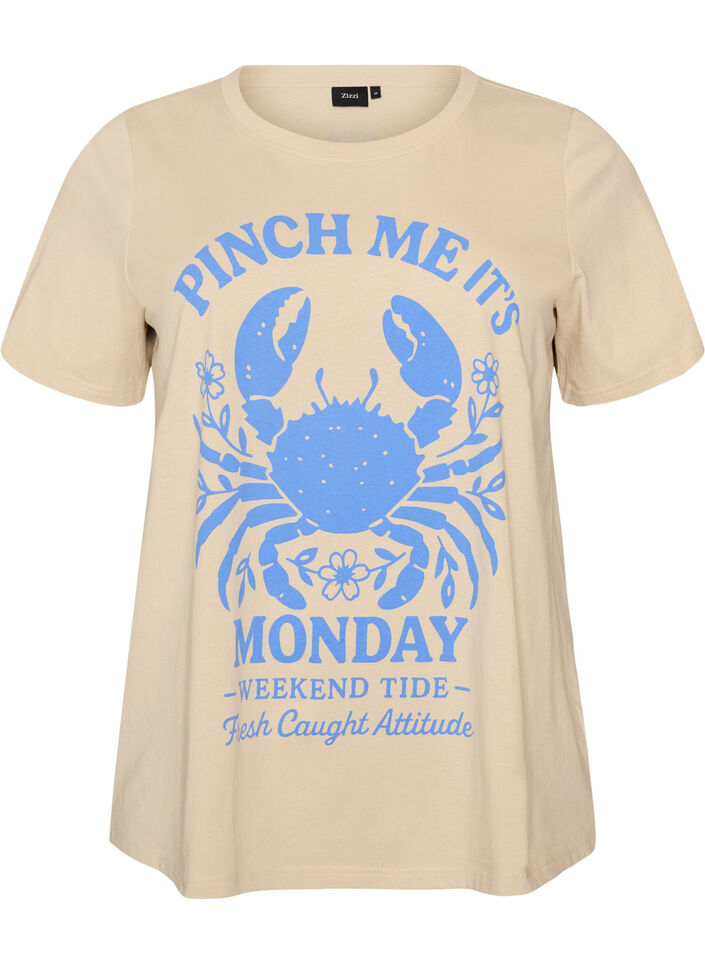 Katoenen T-shirt met print, Beige, Packshot image number 0