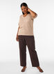 Gebreide blouse met korte mouwen en pointellepatroon, Beige, Model image number 1