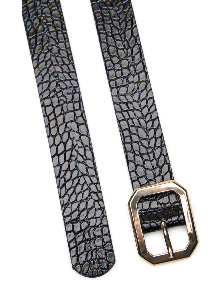 Kunstleren riem met krokodillenpatroon, Black w. Gold Buckle, Packshot image number 1