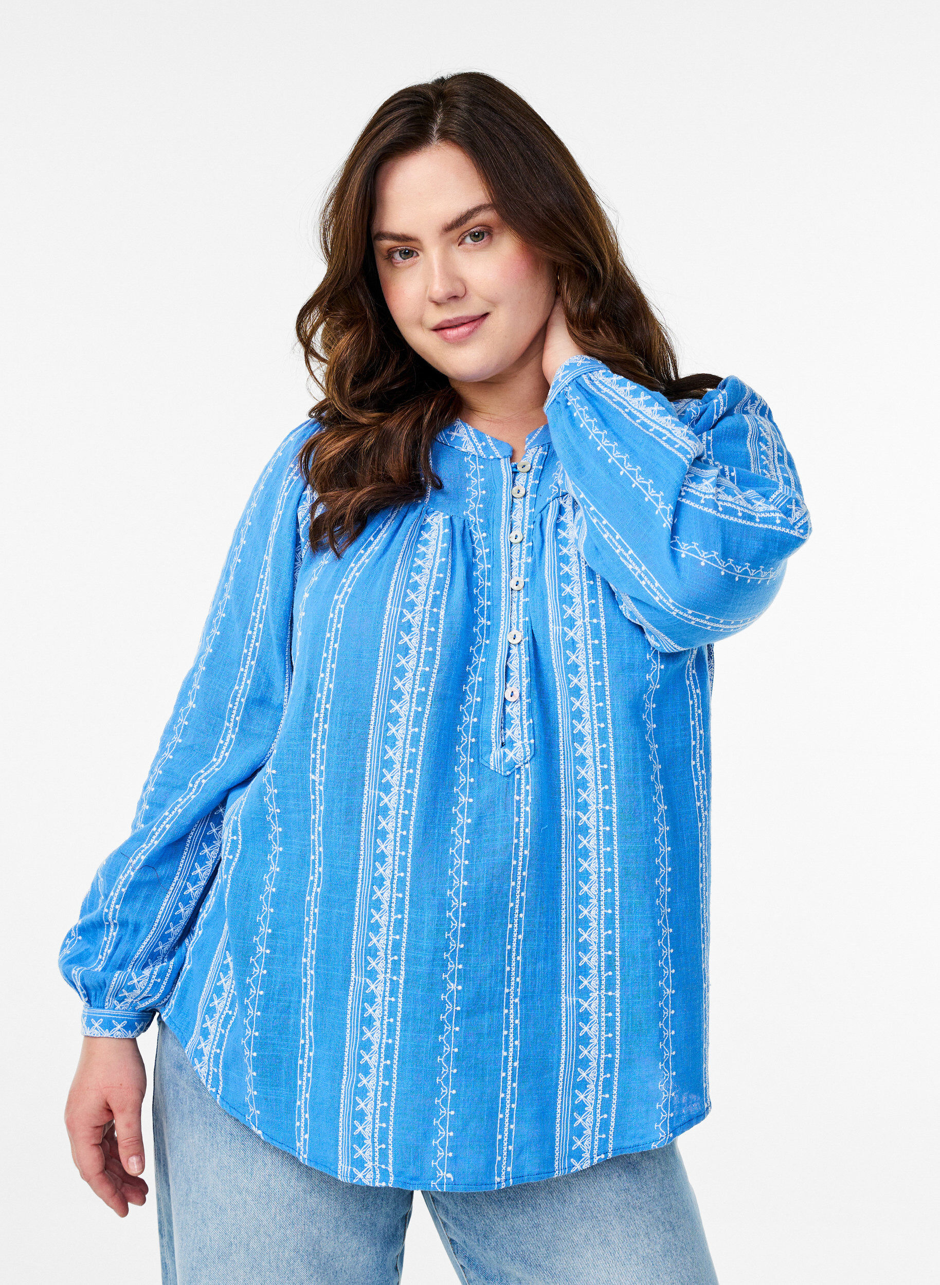 Zizzi Blouse met geborduurd patroon, Blauw, Model image number 0