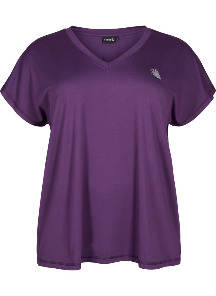 Losvallend trainings-T-shirt met V-hals, Paars, Packshot image number 0