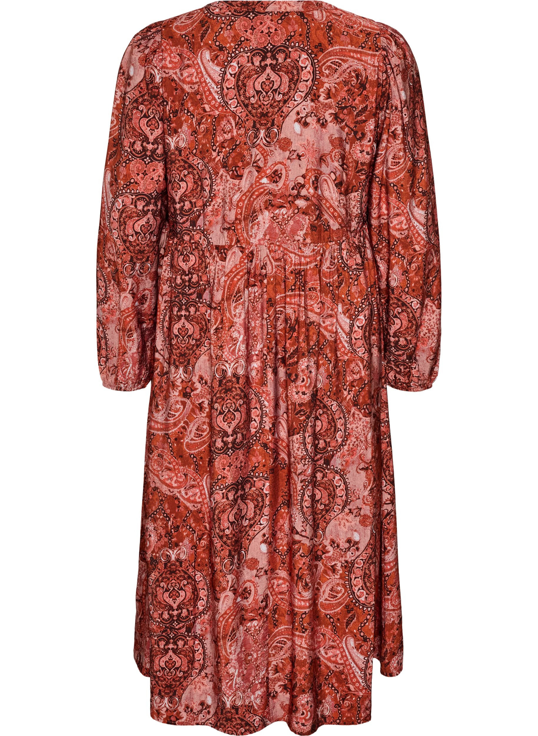 ZizziViscose midi-jurk met paisleyprint, Oranje, Packshot image number 1