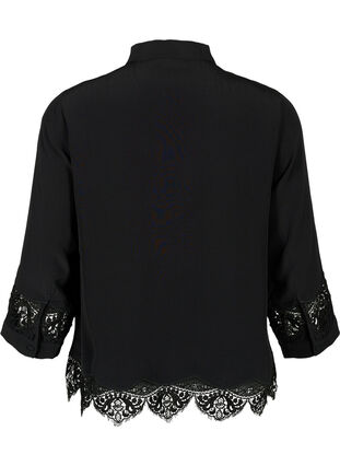Viscose shirt met 3/4 mouwen en borduurdetails, Black, Packshot image number 1