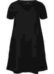 Katoenen jurk met korte mouwen, Black