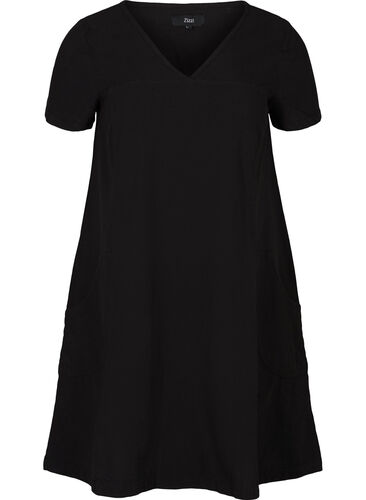 Katoenen jurk met korte mouwen, Black, Packshot image number 0