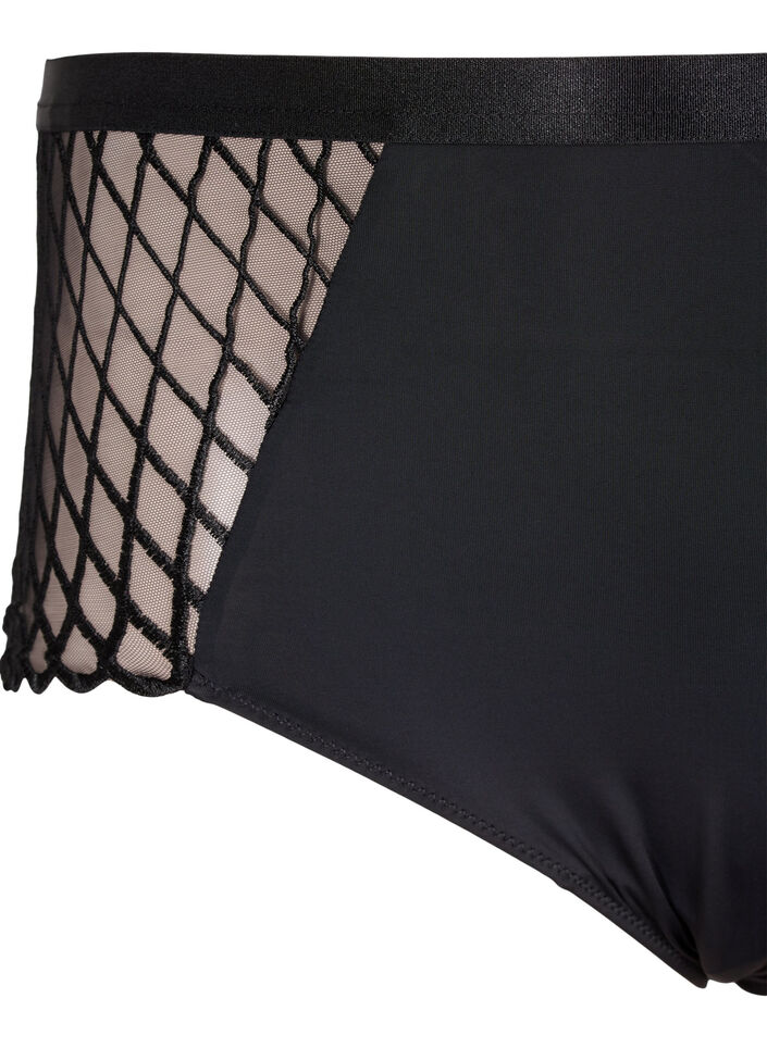 Slipje met mesh-detail en normale taille, Black, Packshot image number 2
