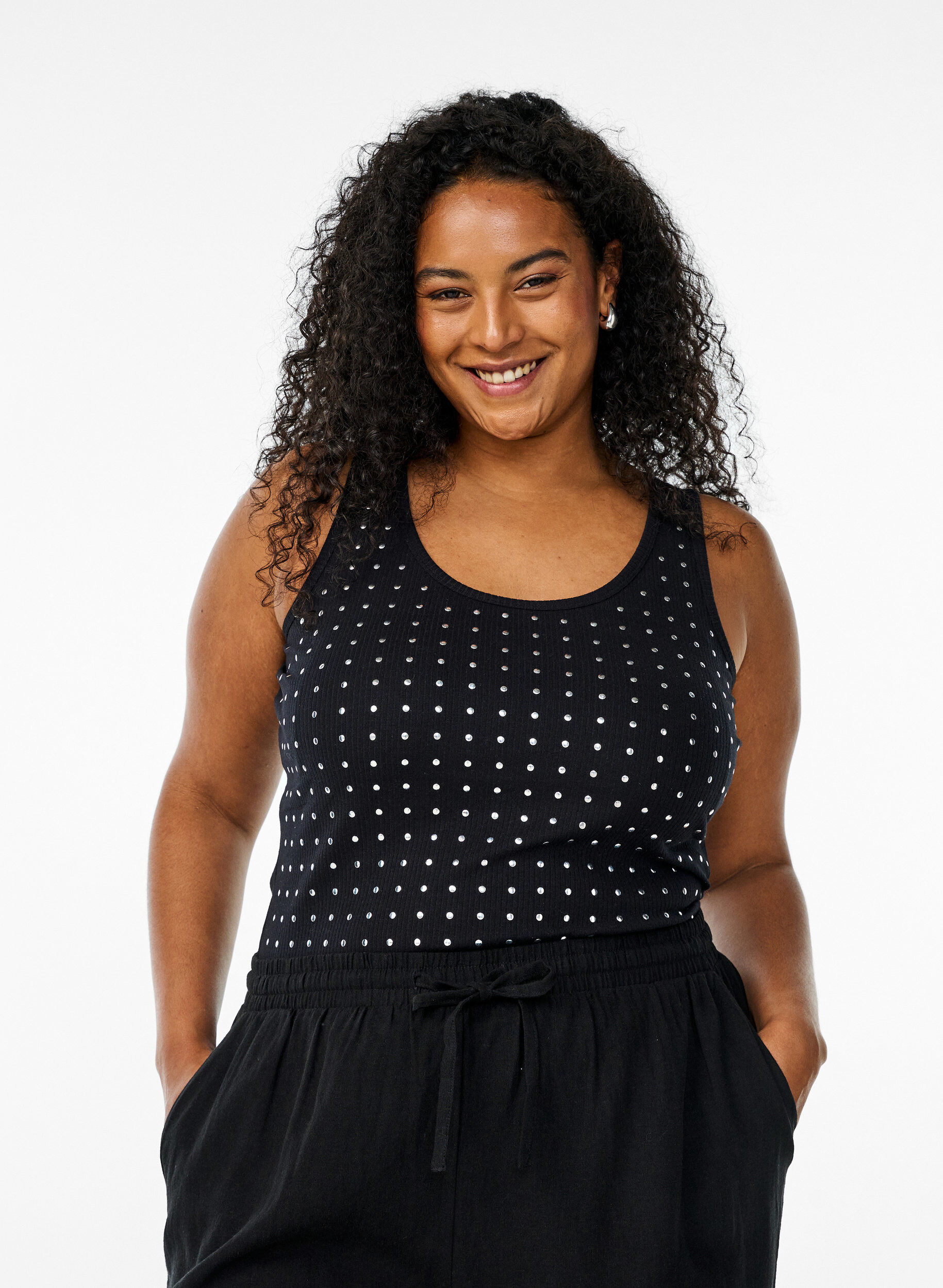 Zizzi Tanktop met studs, Black, Model image number 0