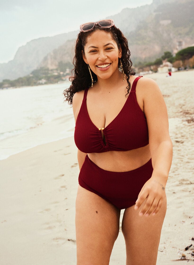 Bikinitop met textuur en goudkleurig detail, Rood, Image