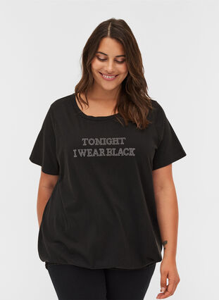 T-shirt van biologisch katoen met smokwerk, Black, Model image number 0