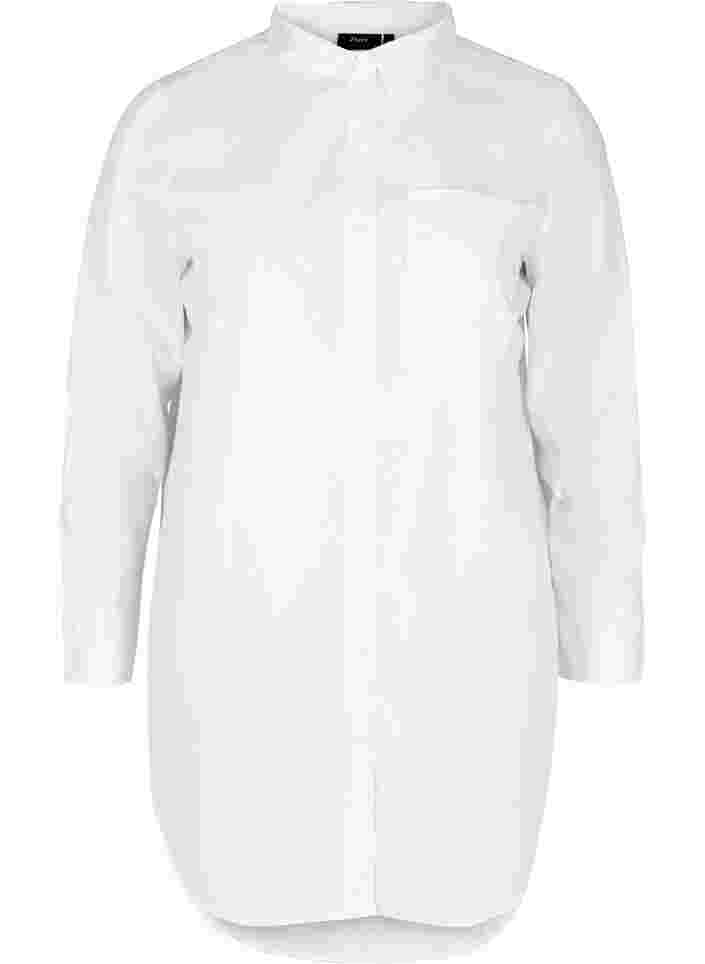 Lange katoenen blouse met borstzakje, White