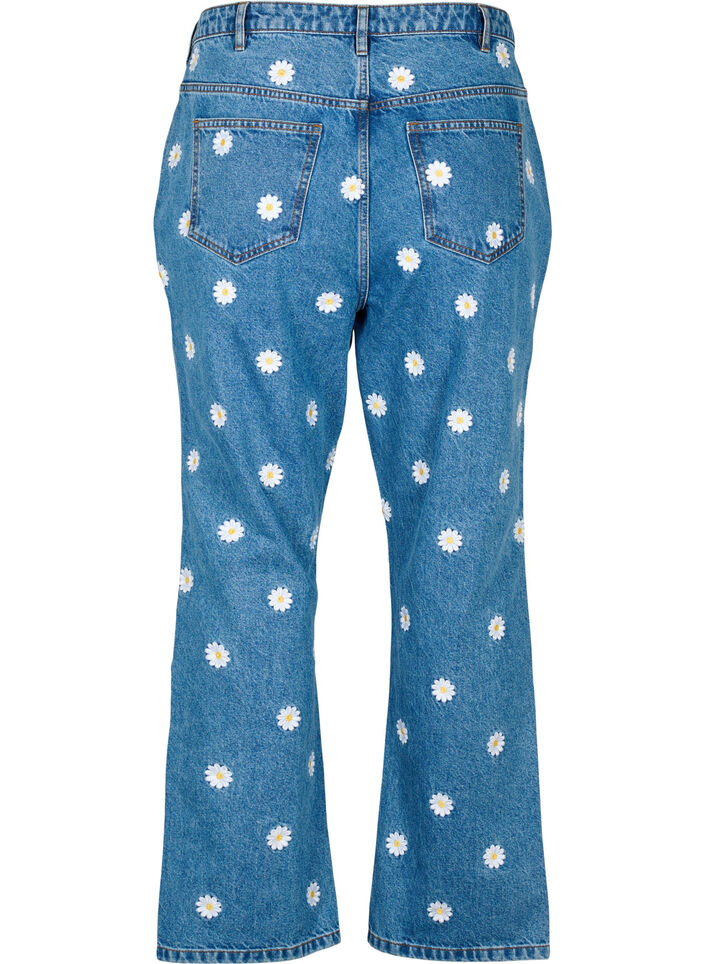 Gemma jeans met hoge taille en madeliefjes, Blauw, Packshot image number 1