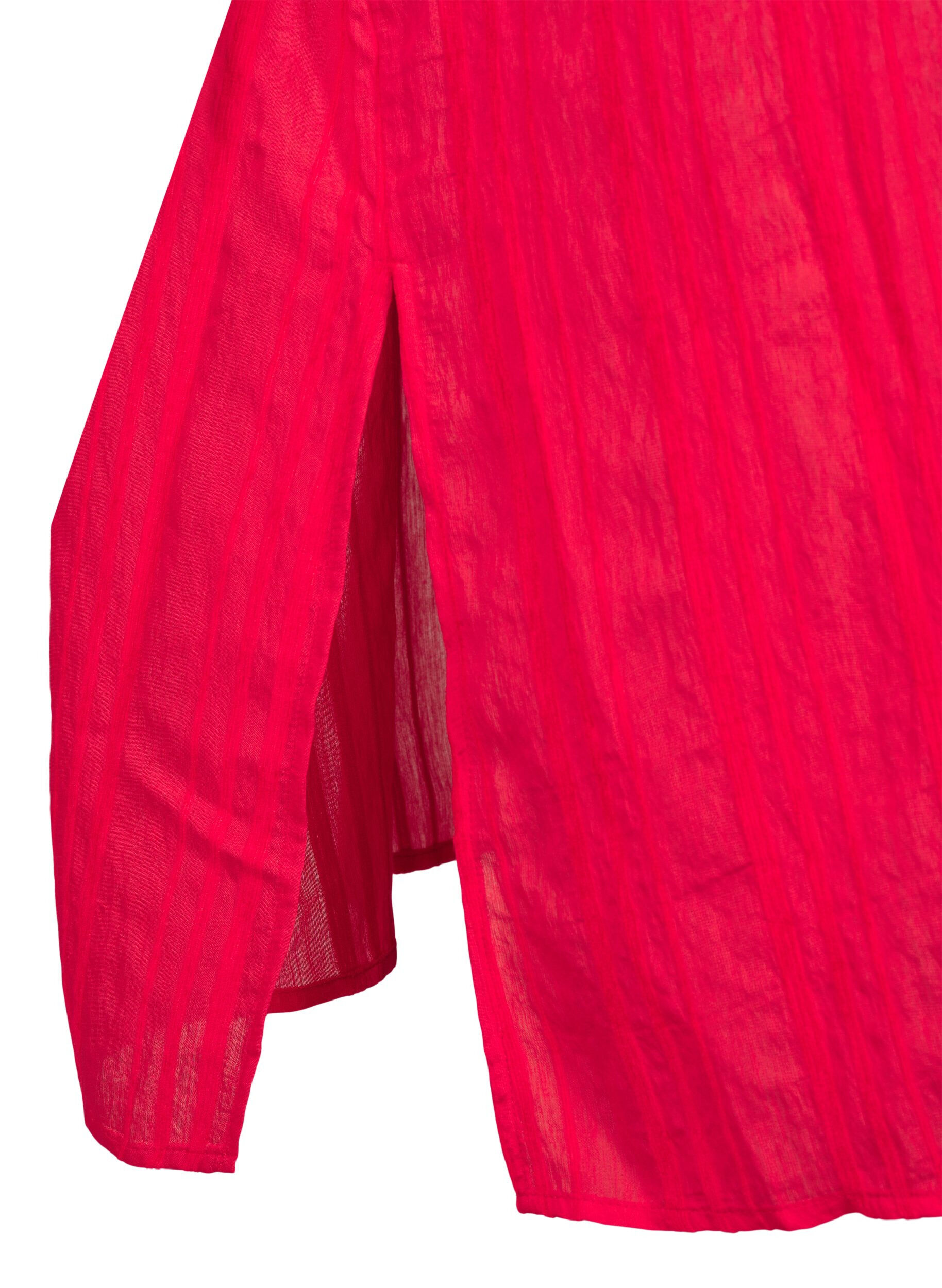 Zizzi Strand kaftan met kraag en knoopsluiting, Rood, Packshot image number 3