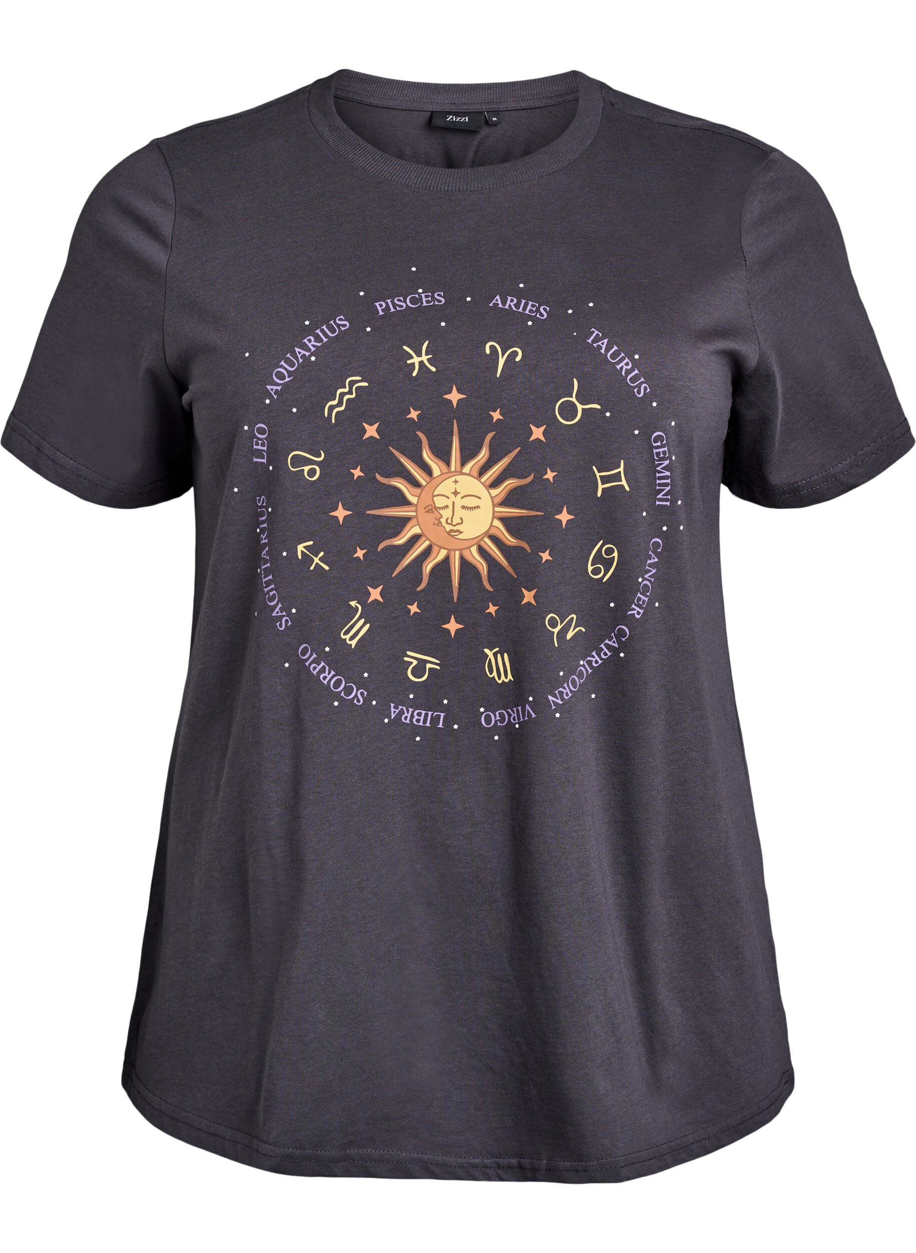 Zizzi Katoenen T-shirt met print op de voorkant, Grijs, Packshot image number 0