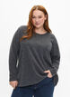 Melange Blouse met een rond halsje en lange mouw, Dark Grey, Model image number 0