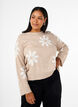 Gebreide blouse met bloemen, Simply Taupe Comb, Model image number 0