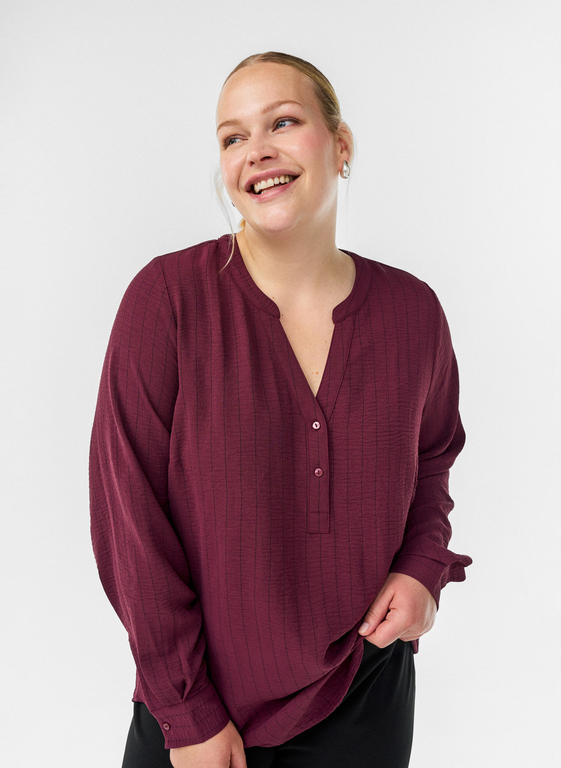 Zizzi FLASH - Streepjes overhemdblouse, Rood, Image image number 0