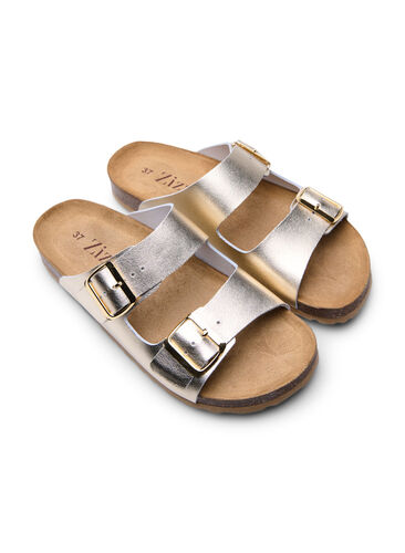 Leren sandalen met wijde pasvorm, Gold, Packshot image number 1