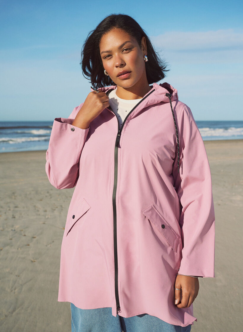 Regenjas met zakken en capuchon, Roze, Image