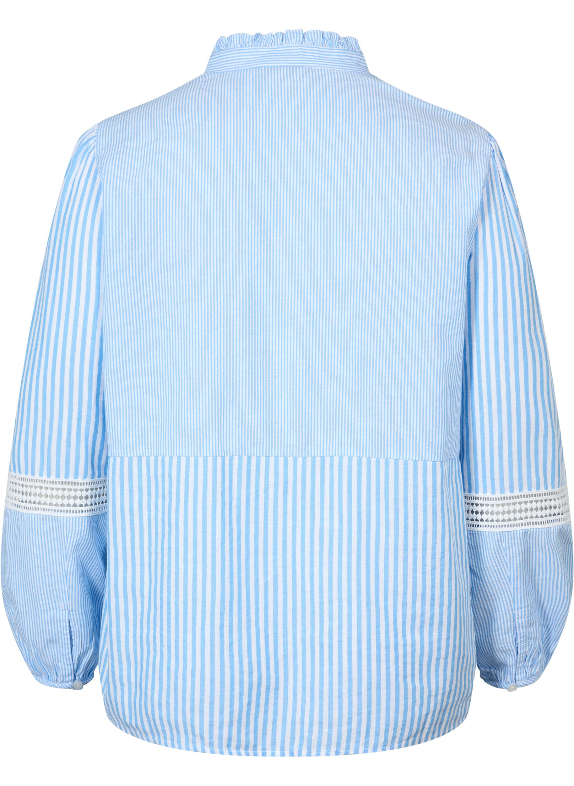 Zizzi Overhemdblouse met ruches op de kraag en een gehaakte band, Marina W. Stripe, Packshot image number 1