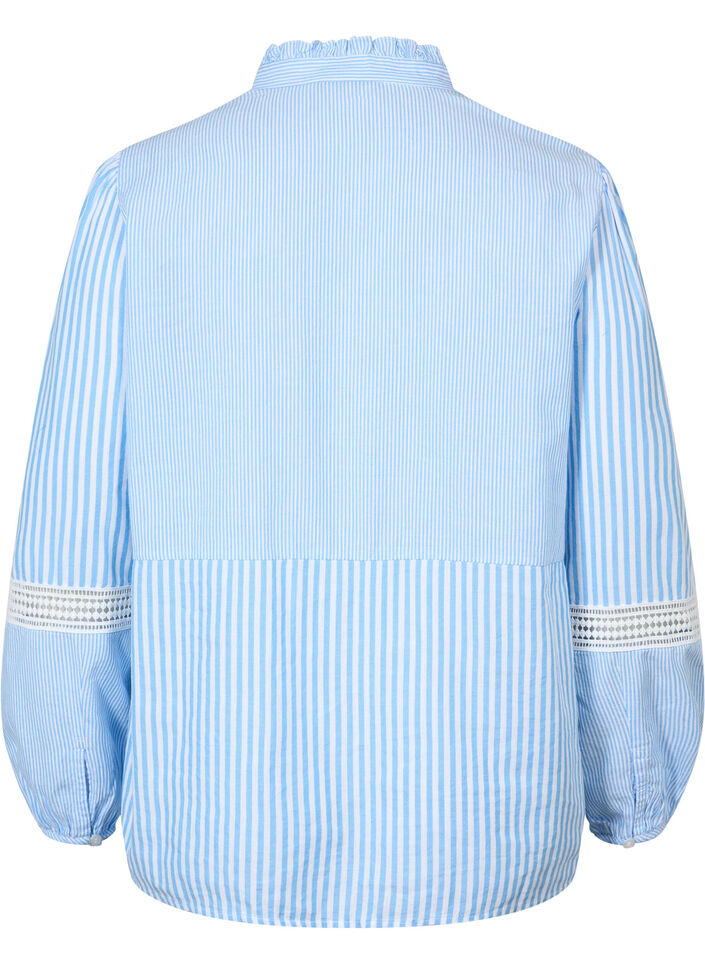 Overhemdblouse met ruches op de kraag en een gehaakte band, Marina W. Stripe, Packshot image number 1