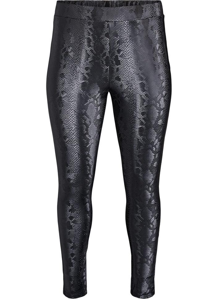 Leggings in imitatieleer met dierenpatroon, Zwart, Packshot image number 0