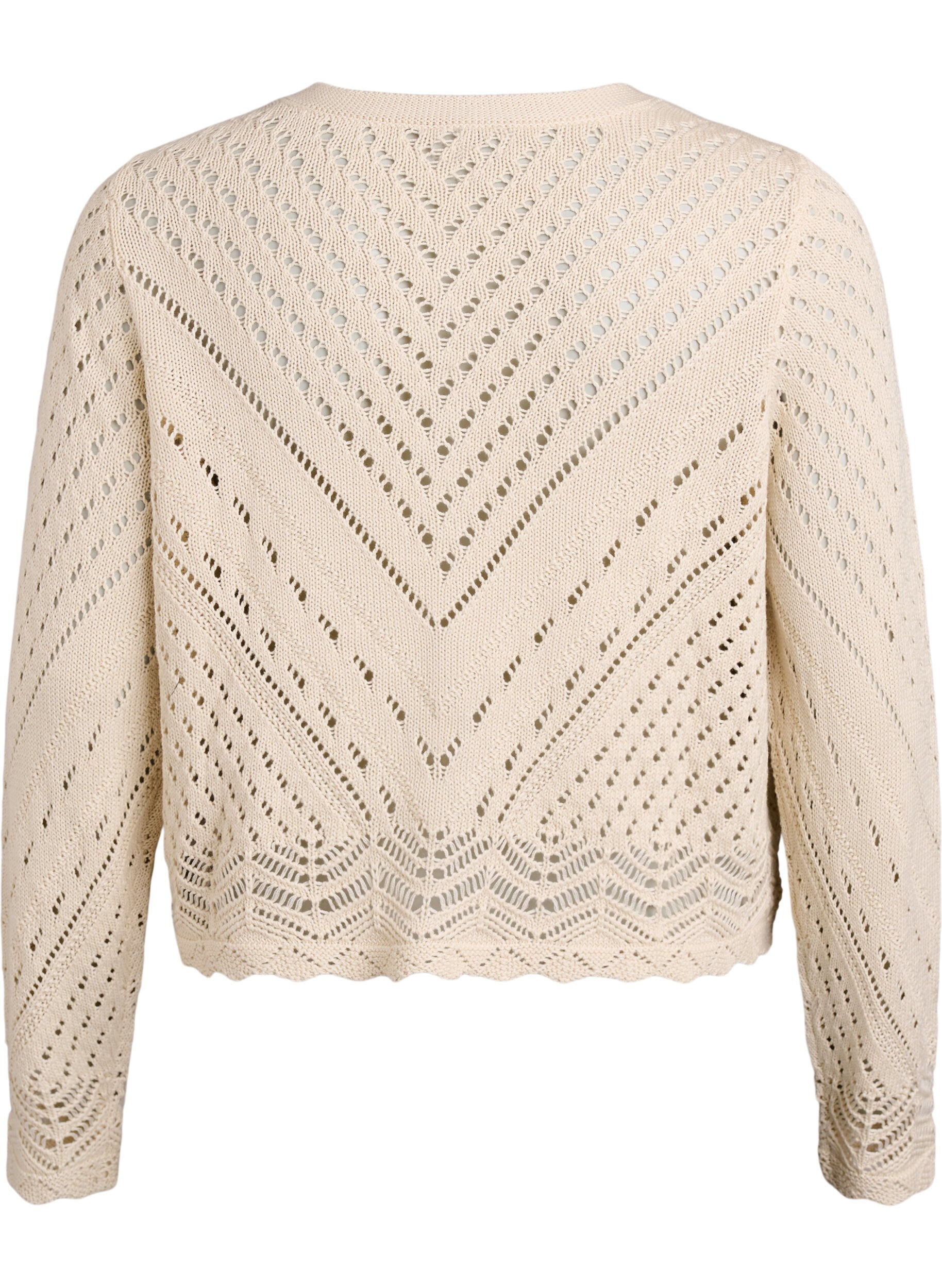Zizzi Korte cardigan van breisel met oogjespatroon, Sandshell, Packshot image number 1