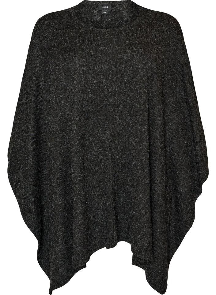 Poncho met ronde hals en breisel, Grijs, Packshot image number 0