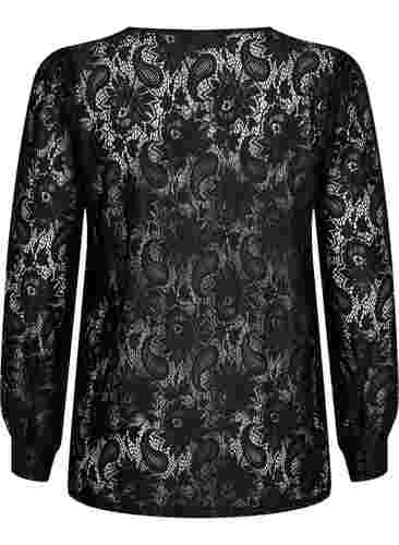 Kanten blouse met franje, Black, Packshot image number 1