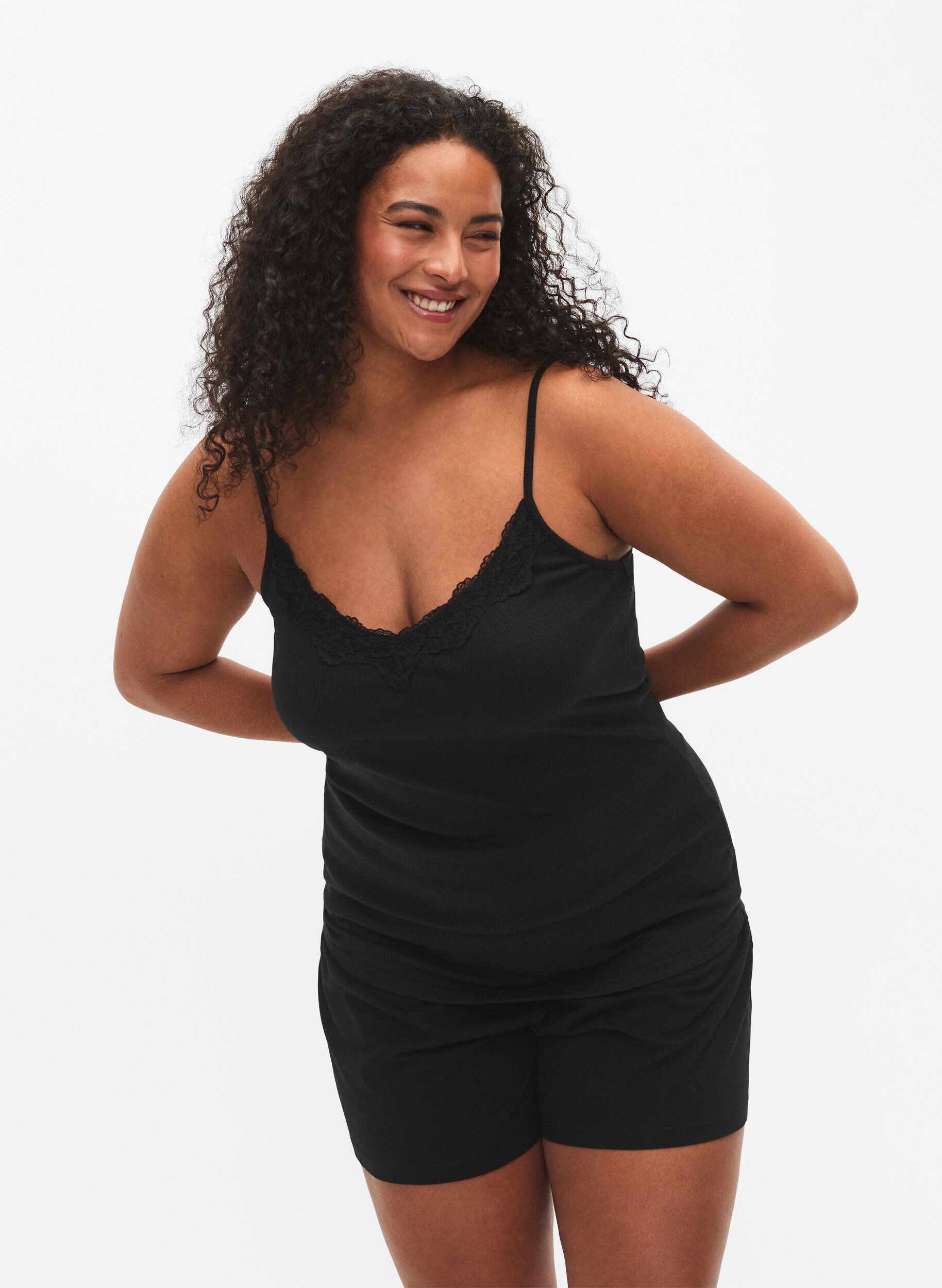 Zizzi 2-pack geribbed nacht tops, Black/Black, Model image number 0