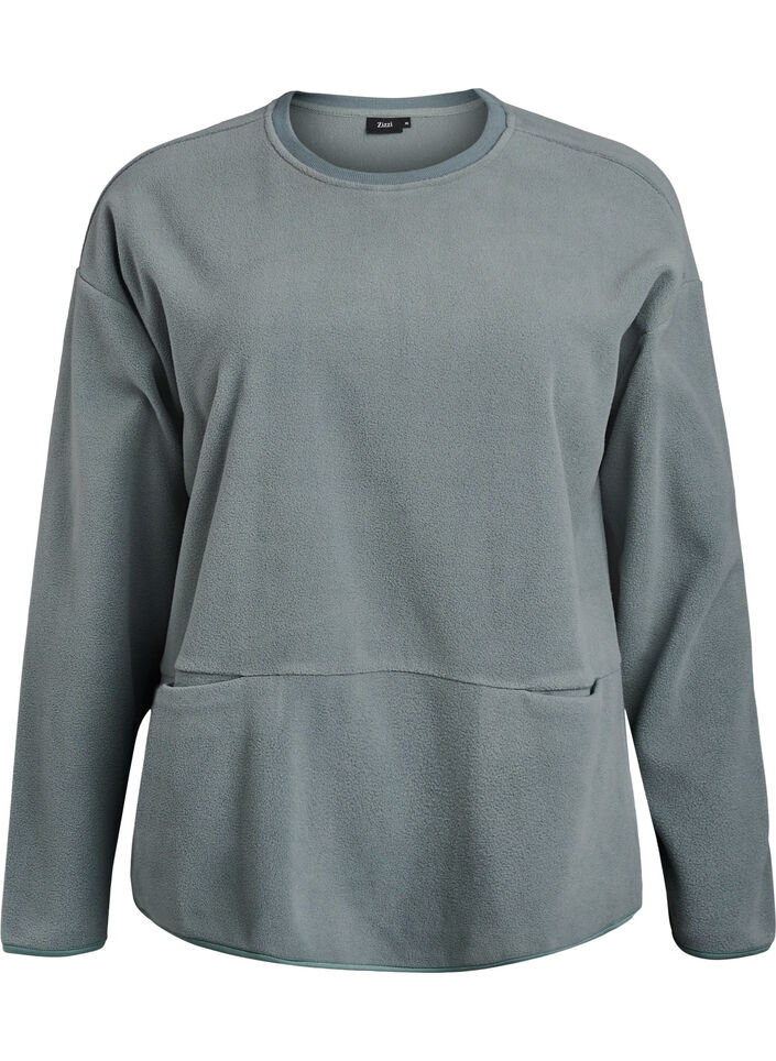 Losse fleece blouse met zakken, Groen, Packshot image number 0