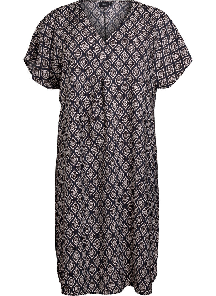 Jurk met V-hals van viscose, Blauw, Packshot image number 0