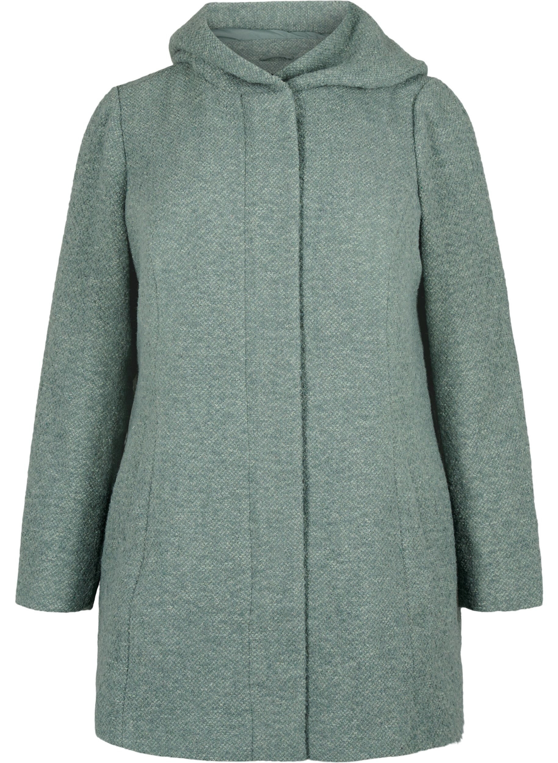 Zizzi Boucl&eacute; jas met wol, Balsam Green Mel., Packshot image number 0