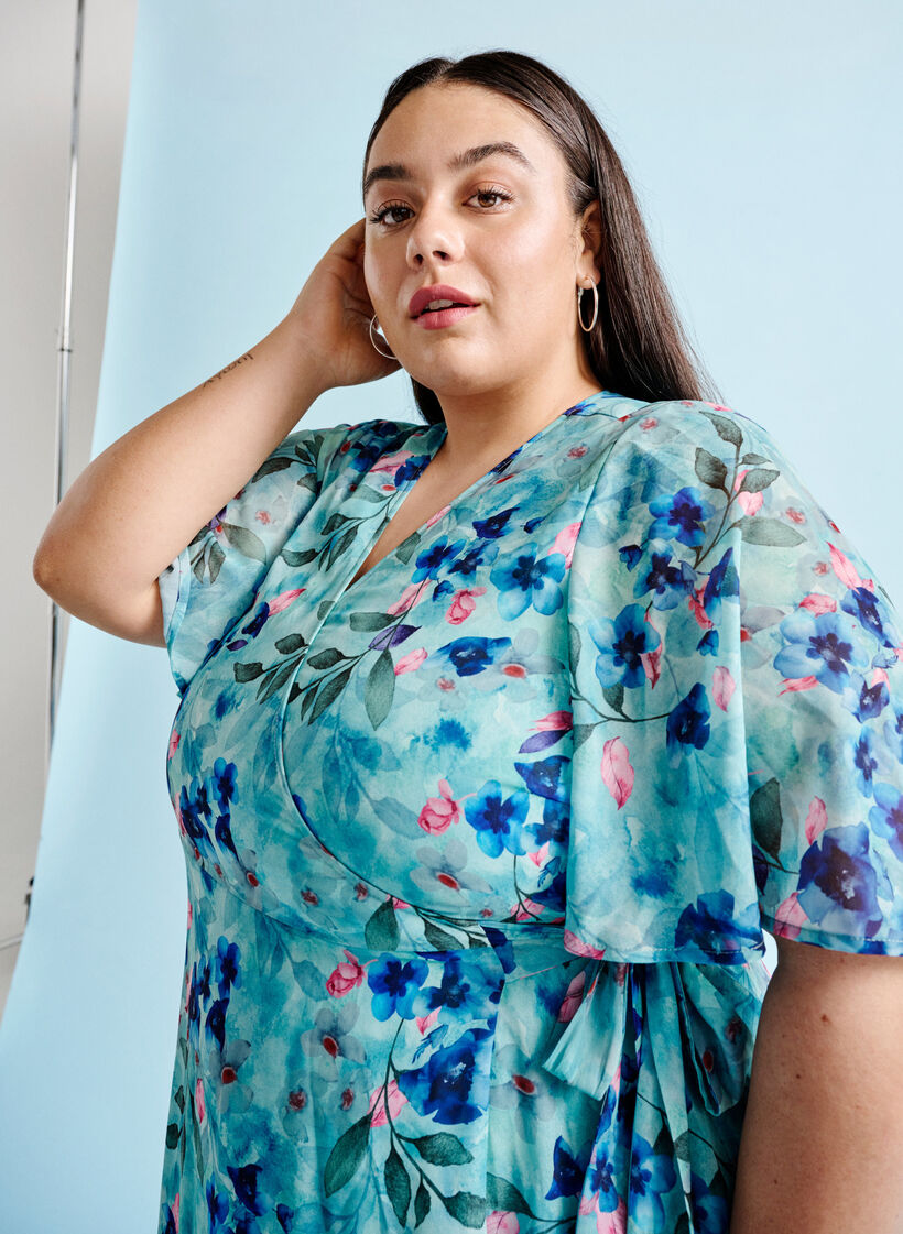 Wikkeljurk met korte mouwen en bloemenprint, Trellis AOP, Image image number 1