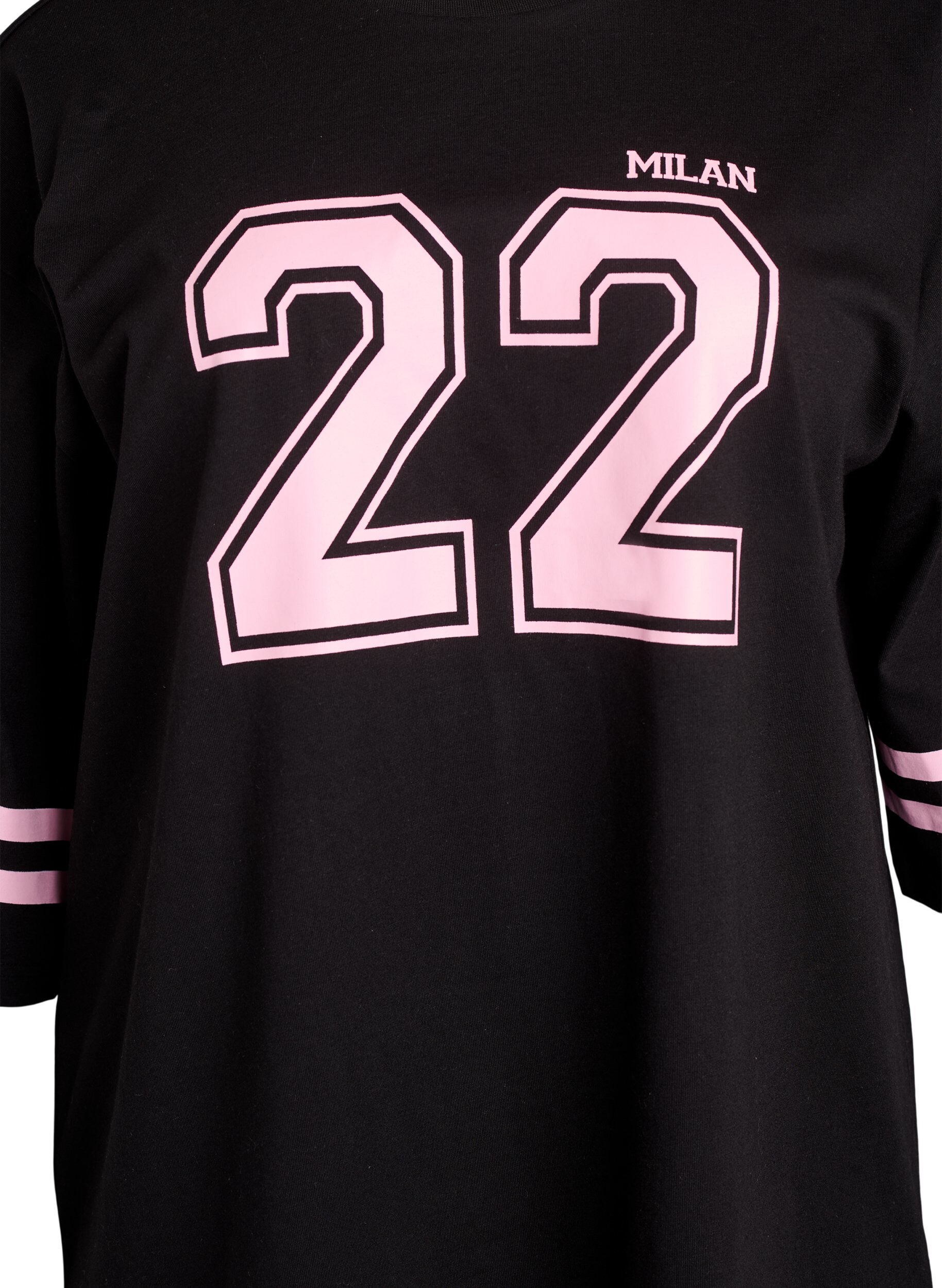 Zizzi Oversized college T-shirt met 3/4 mouwen, Zwart, Packshot image number 2