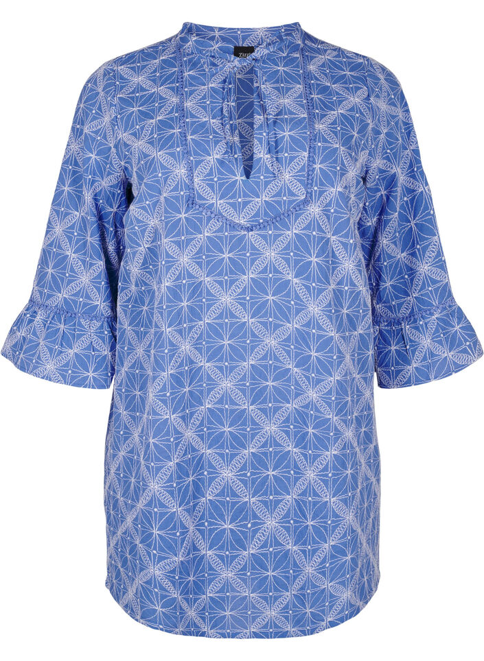 Tuniek met borduursel en strikdetail, Blauw, Packshot image number 0