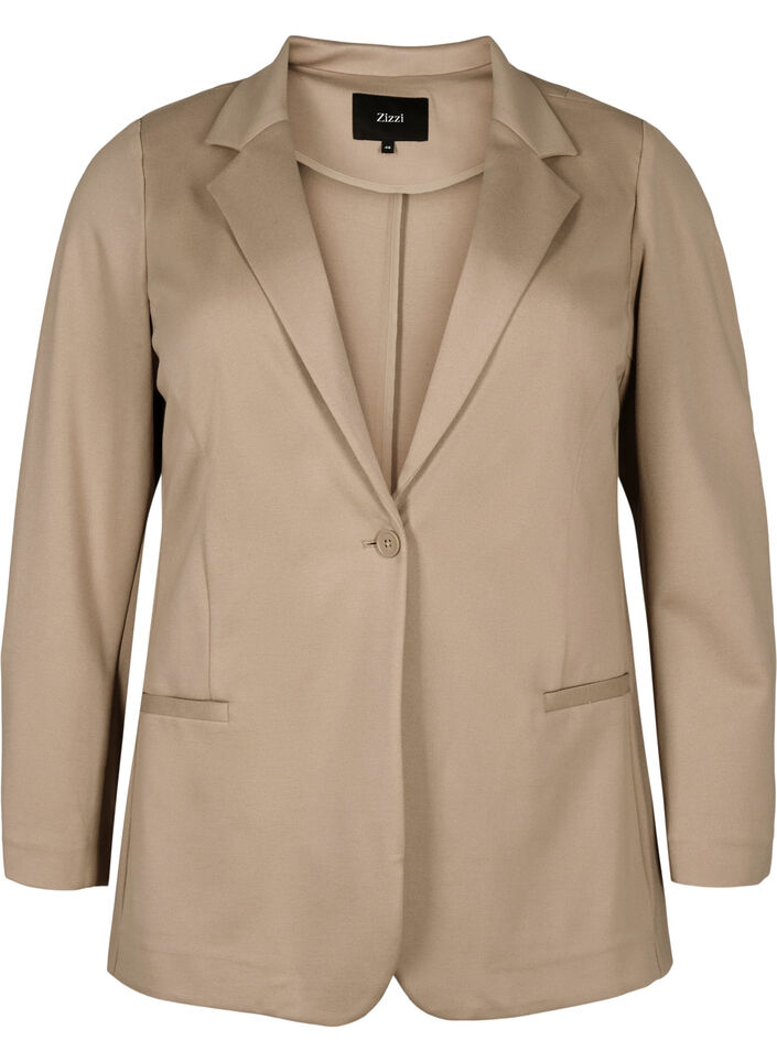 Eenvoudige blazer met knoopsluiting, Beige, Packshot image number 0