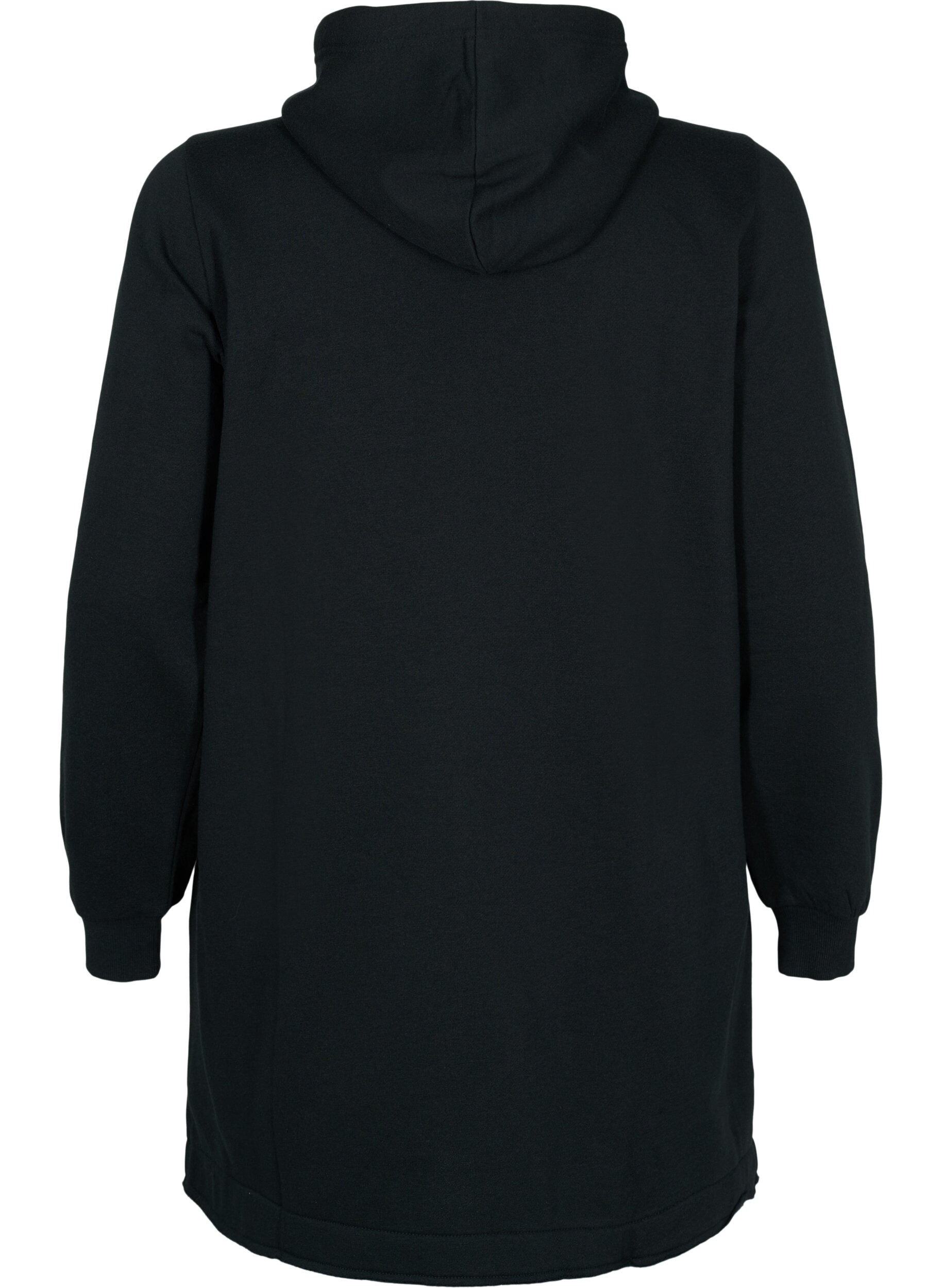 Zizzi Lang sweatshirt met capuchon en zakken, Black, Packshot image number 1