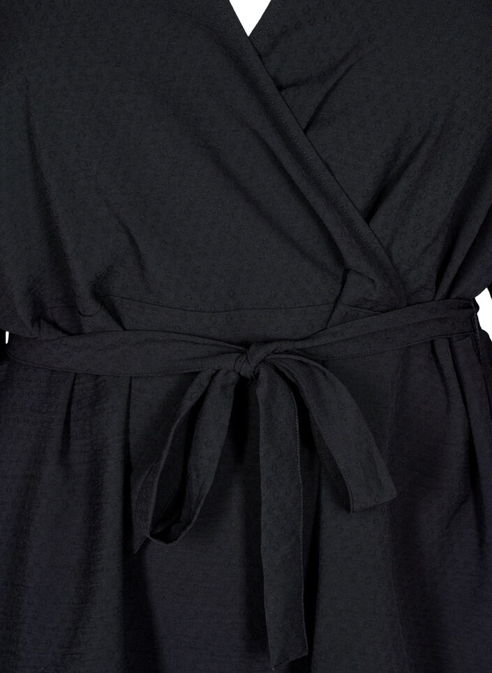 Omslagblouse met lange mouwen en striksluiting, Zwart, Packshot image number 2