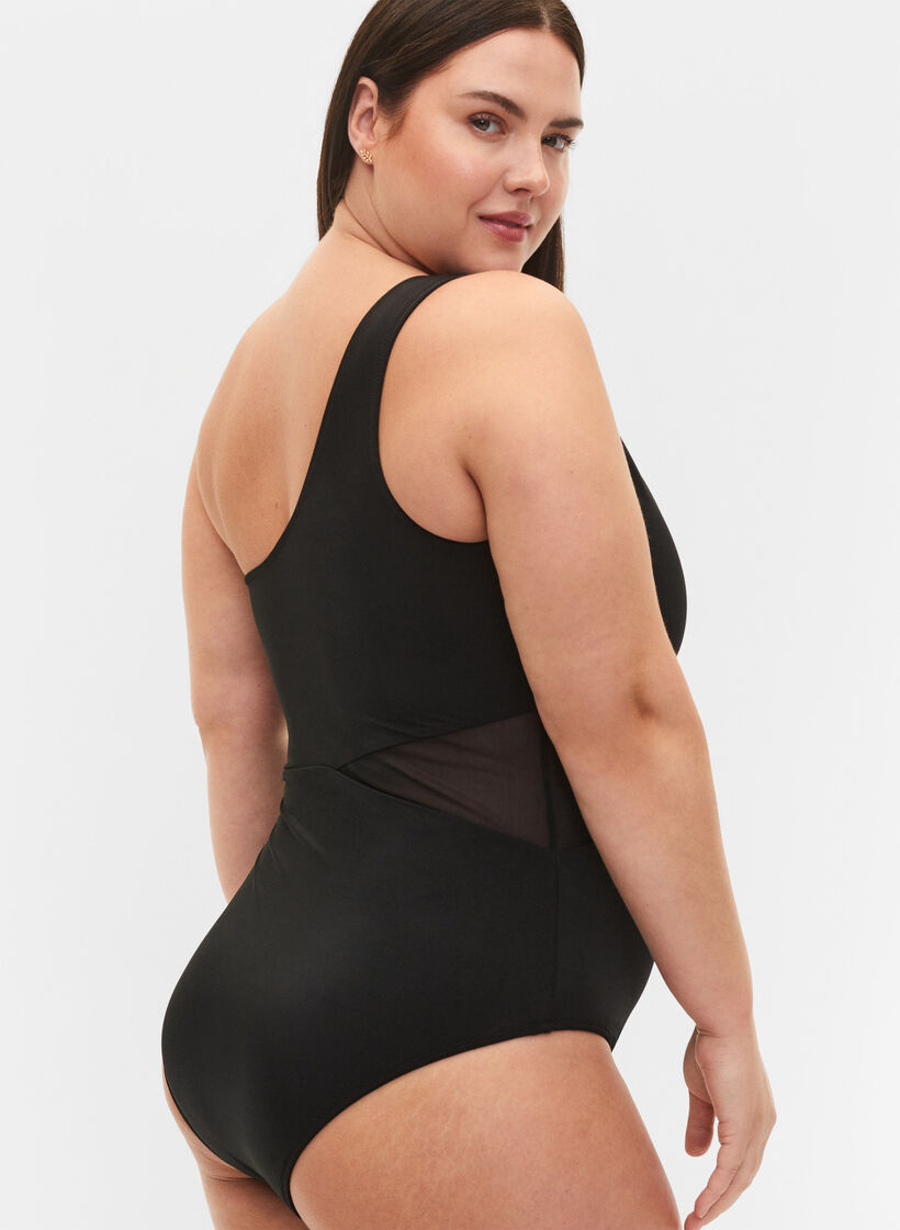 One-shoulder badpak met mesh, Black, Model image number 3