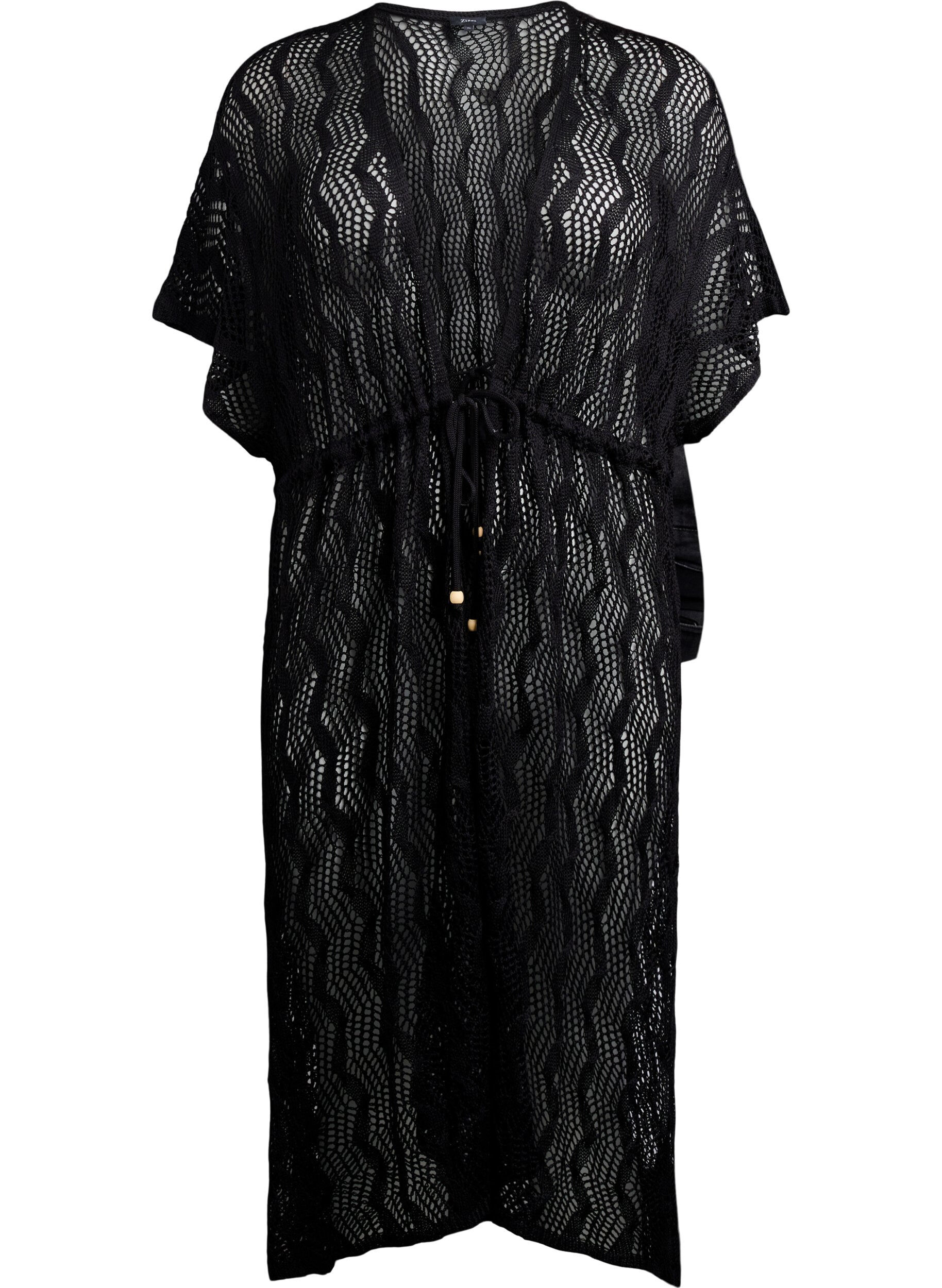Zizzi Strand kimono met strikceintuur, Zwart, Packshot image number 0