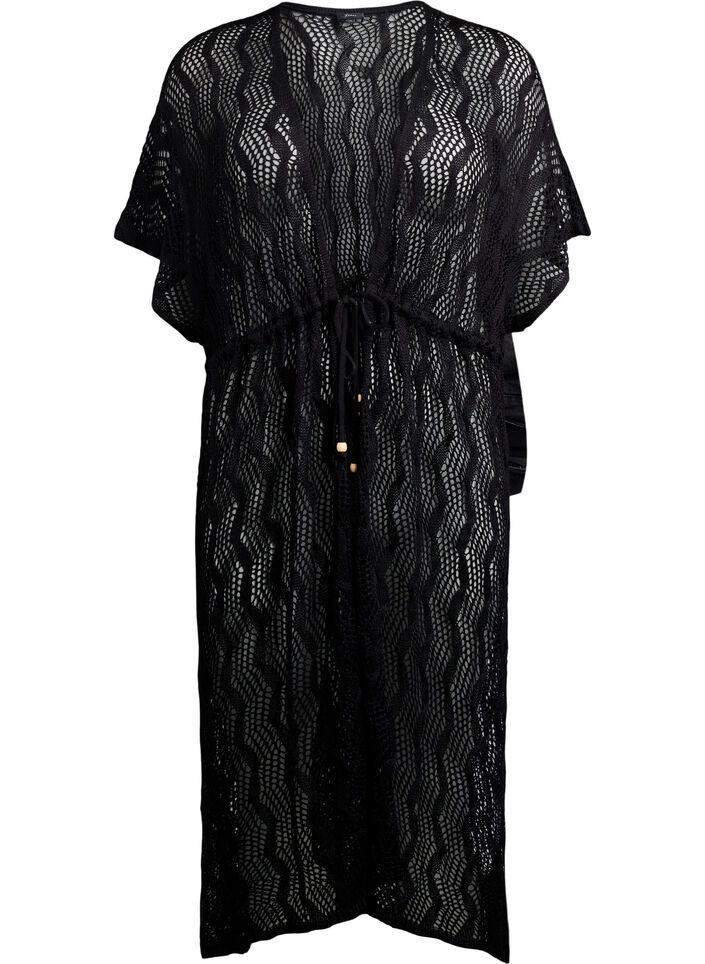 Strand kimono met strikceintuur, Zwart, Packshot image number 0