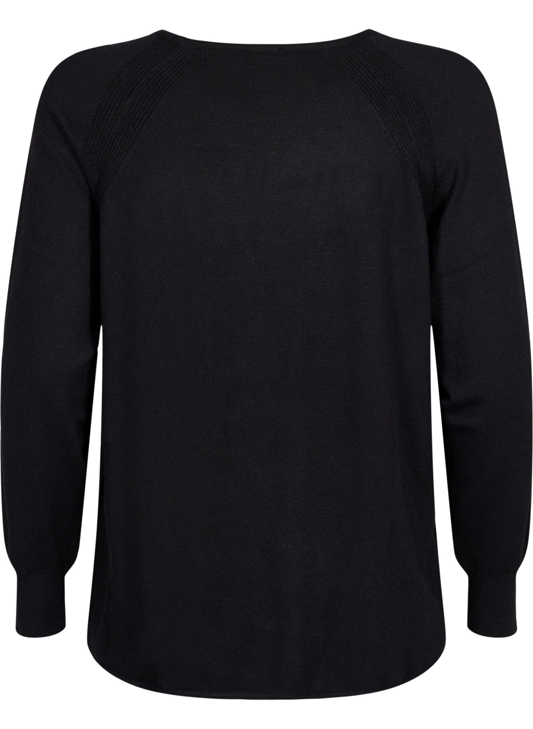 Zizzi Gebreide blouse met raglanmouwen, Black, Packshot image number 1