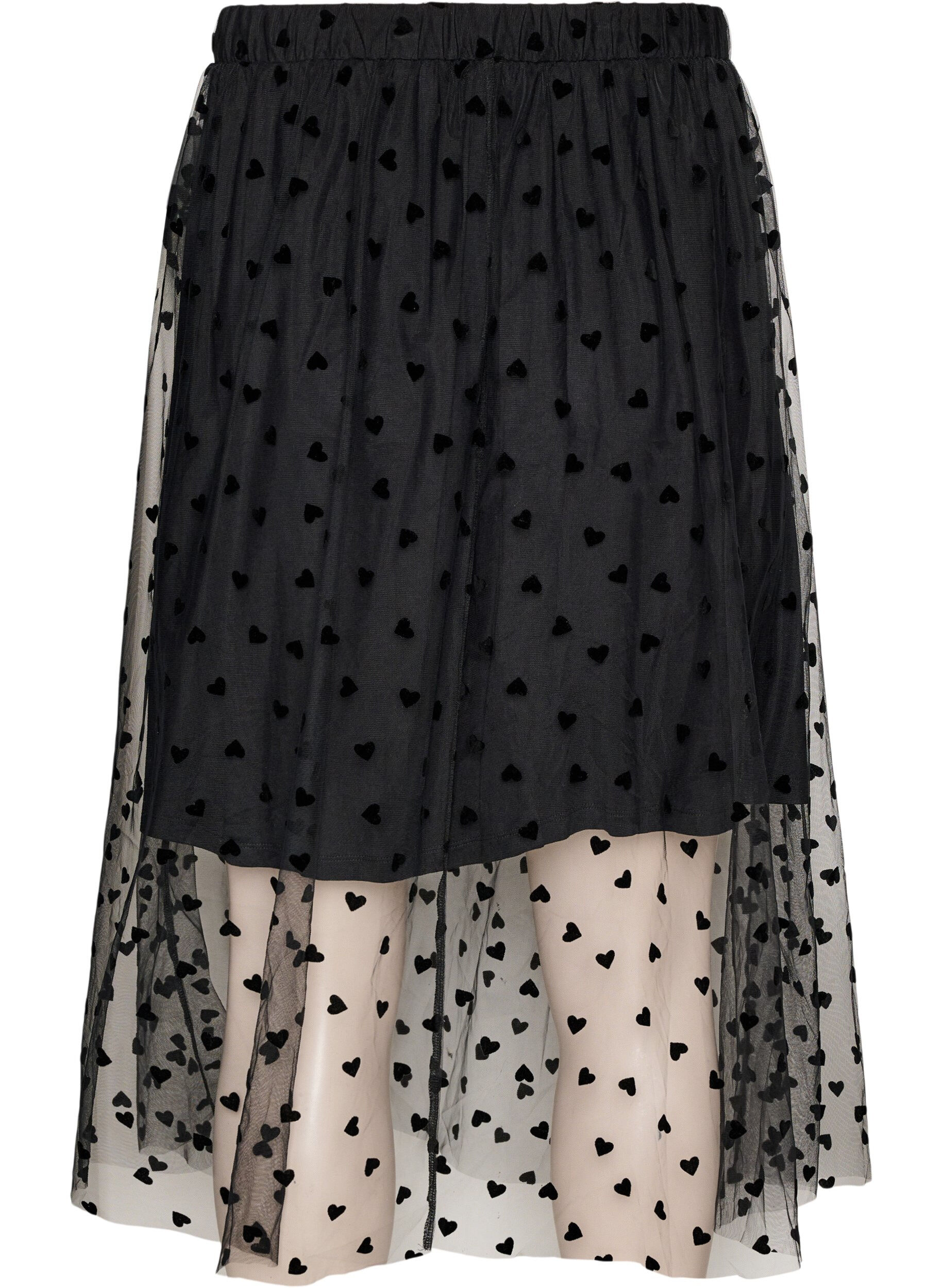 ZizziMidi-tule rok met hartjes, Zwart, Packshot image number 1