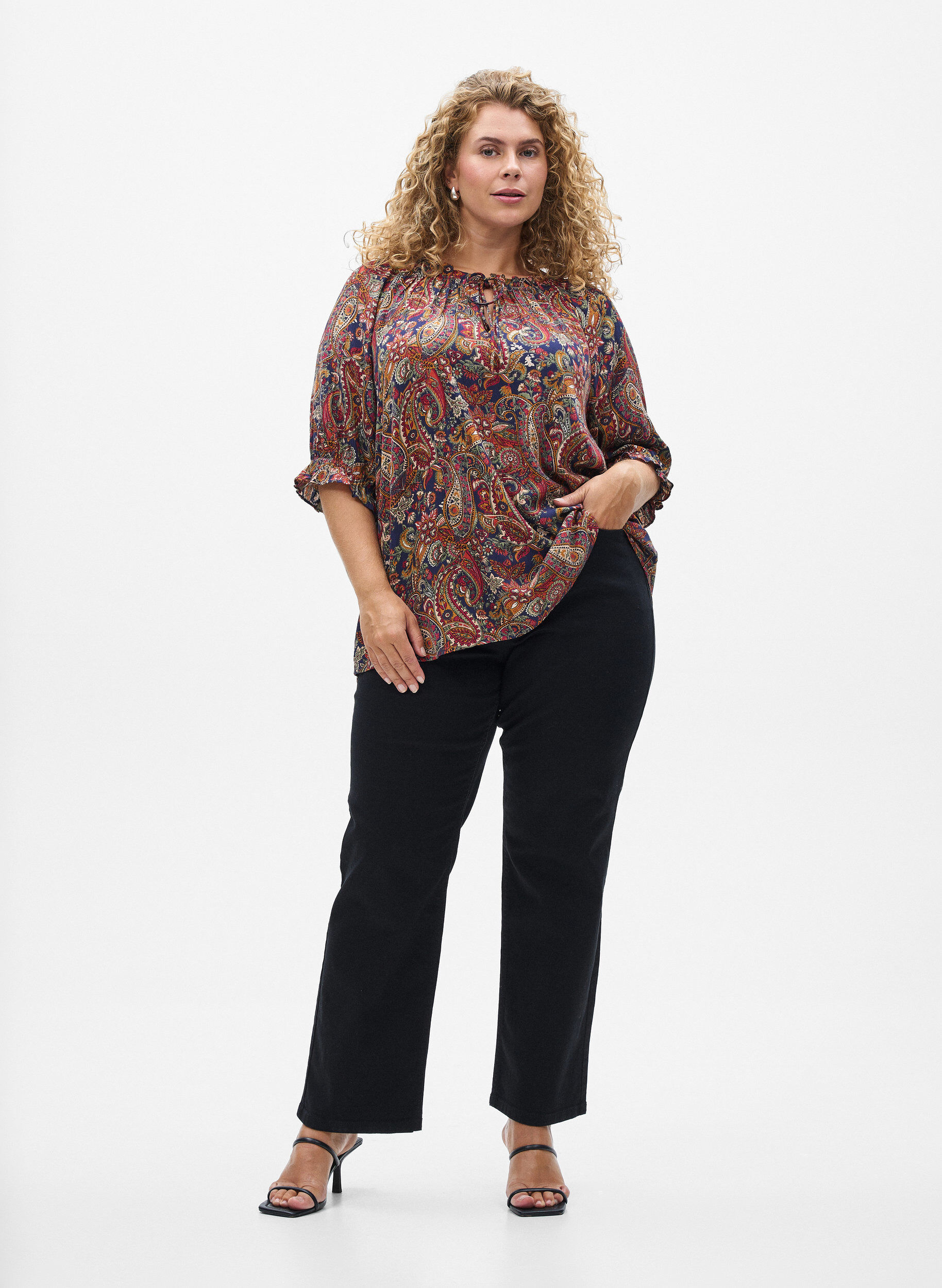 ZizziBlouse van viscose met paisley print en mouwen tot de elleboog, Blauw, Model image number 1
