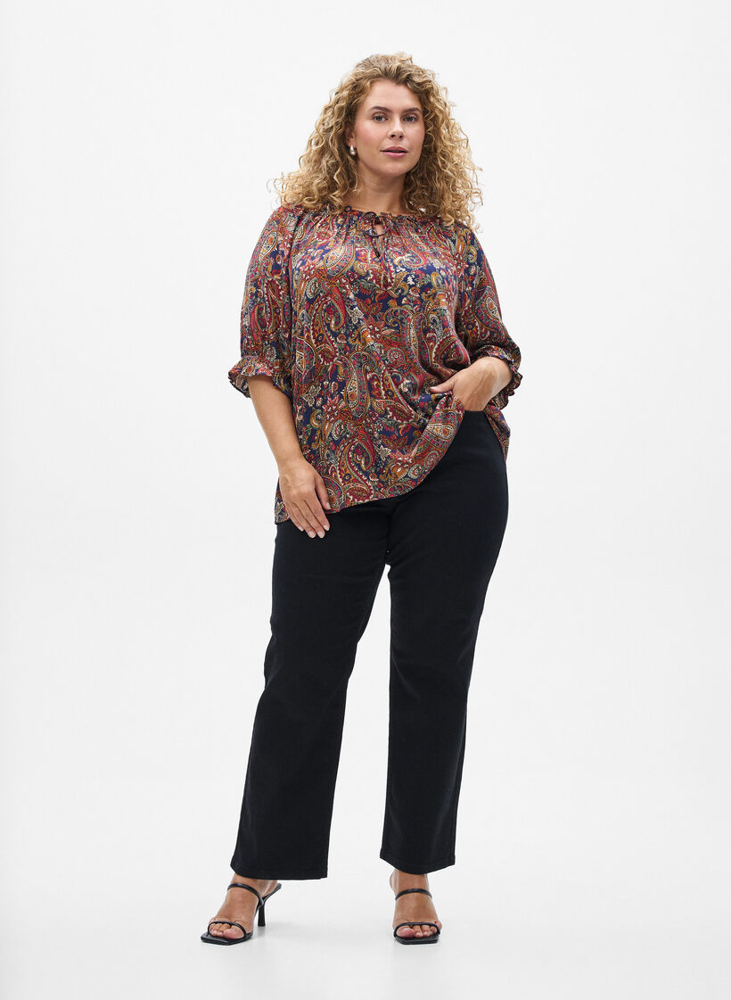 Blouse van viscose met paisley print en mouwen tot de elleboog, Blauw, Model image number 1