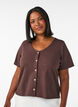 Katoenen blouse met structuur en knoopsluiting, Bruin, Model image number 0