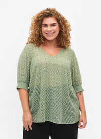 Gestippelde blouse met 1/2 mouwen, Seagrass Dot, Model