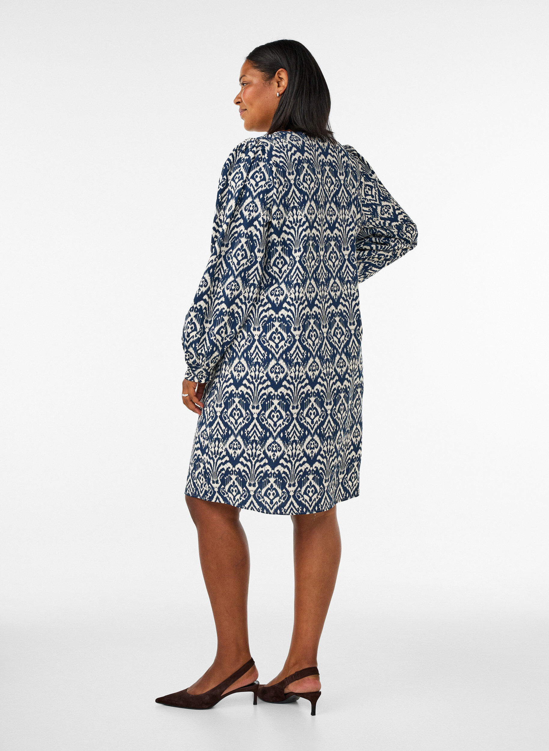 ZizziJurk van viscose met patroon en lange mouwen, Blauw, Model image number 2