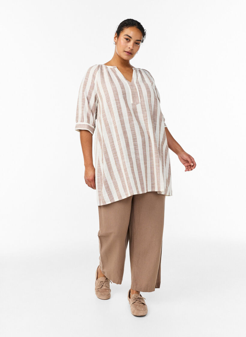 Katoenen tuniek met V-hals, Beige, Model image number 1